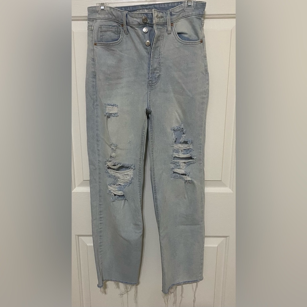 wild fable Light Blue Distressed Straight Leg Jeans